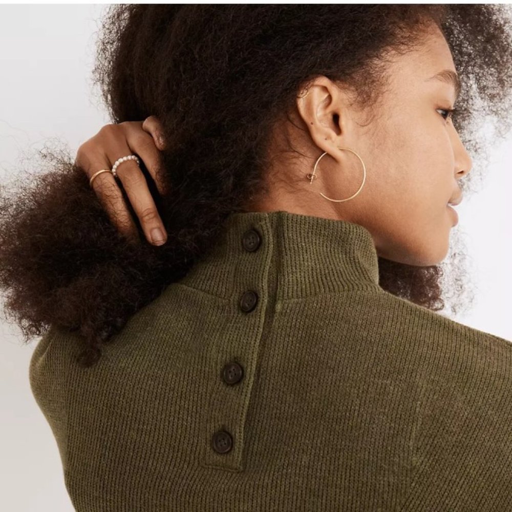 Madewell Mockneck Button-Back Top M Loden